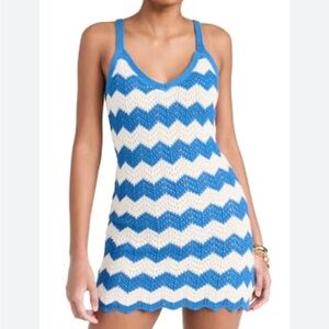 Z Supply Blue and White Chevron Crochet Dress